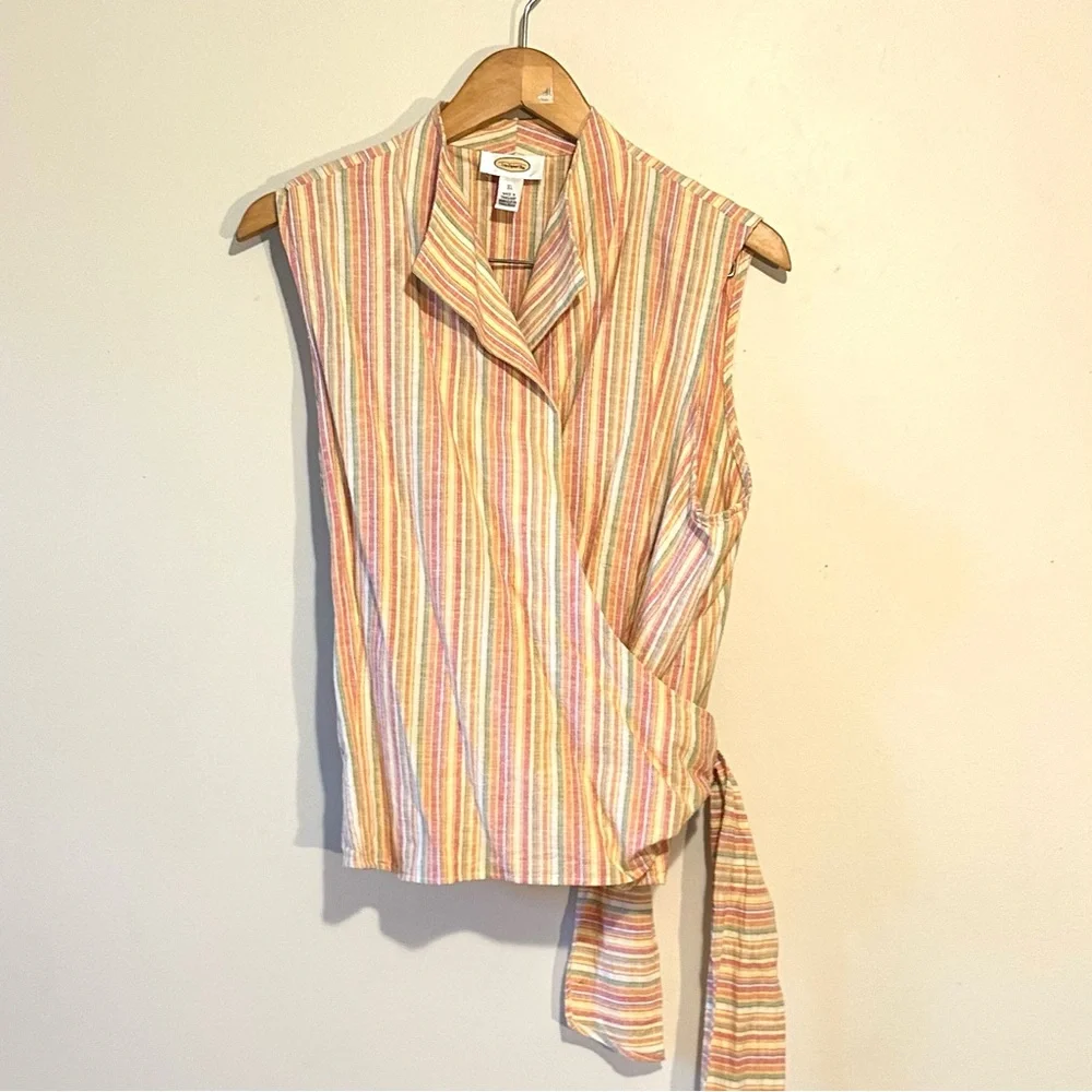 Talbots Linen/Cotton Blend Sleeveless Wrap Blouse- Sz XL - Picture 2 of 5